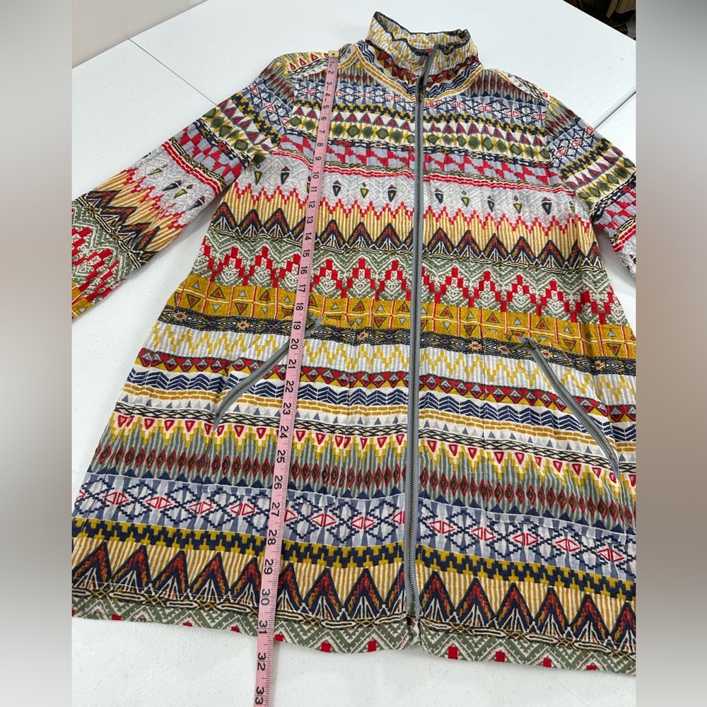 Multiples Tribal Print Zip Front Jacket Wired Collar Boho Artwear Layering Large - Picture 5 of 8